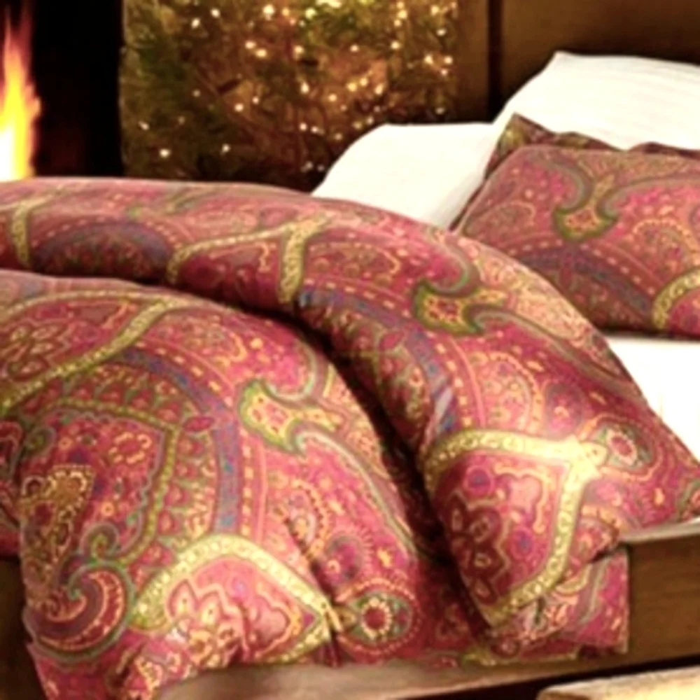 Pottery Barn Mira Rich Red Paisley Full/Queen Duvet + 2 Euro Shams